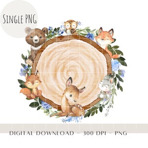 Woodland Animals PNG, Woodland Blue Wreath, Forest Friends First Birthday PNG, Woodland Clipart, Kids Sublimation Design, Digital Download