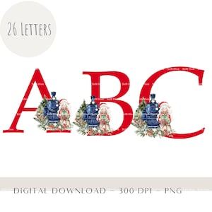 Christmas Red Alphabet PNG, Girl Elf Express Christmas Letters Alphabet Clipart, Christmas Alphabet Santa Sack Sublimation, Digital Download