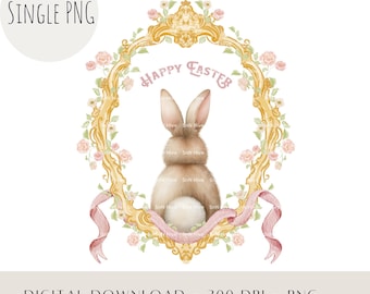 Diseño de sublimación de marco floral de conejito de Pascua PNG, lazo rosa de conejito de Pascua, camiseta de conejito de Pascua DTF, tarjeta de Pascua, descarga digital