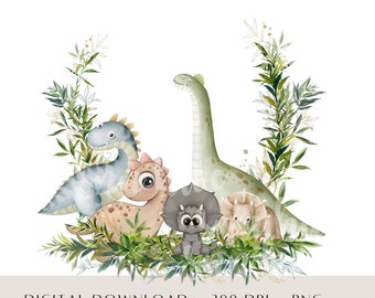 Watercolor Baby Dinosaur PNG Clipart, Cute Dino, Baby Shower Dinosaur, Kids Birthday Dino PNG, Cartoon Dinosaur Sublimation Commercial Use