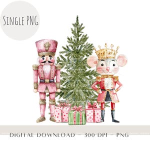 Quebra-nozes e Rei Rato Árvore de Natal Sublimação PNG, Clipart de Balé Quebra-nozes Rosa Festivo, Decoração de Natal Imprimir Design de Presentes de Natal