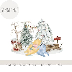 Klassische Winnie The Pooh Freunde Weihnachten Woodland PNG, Babys 1. Weihnachten, Winnie The Pooh Sublimation, Winnie Pooh PNG, digitaler Download