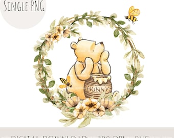 Storybook Pooh Honey Pot PNG, Classic Bear Hunny Clipart, Baby Shower Birthday Sublimation Design, Nursery Printable