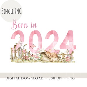 Né en 2024 roses numéros PNG, design en sublimation nouveau-né, nouveau-né, baby shower des bois, 2024 ans des cliparts, téléchargement immédiat