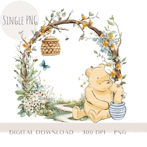 Classique Winnie l'ourson PNG, design en sublimation Winnie l'ourson, design de Pot de miel ourson ours, baby shower d'anniversaire, téléchargement immédiat