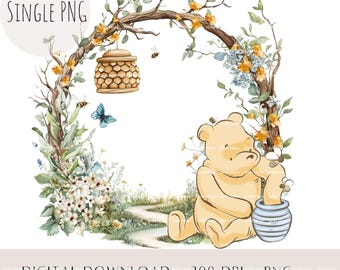 Storybook Pooh Honey Pot PNG, Classic Bear Hunny Clipart, Baby Shower Birthday Sublimation Design, Nursery Printable