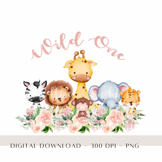 Wild One Baby Safari Animals PNG Watercolour Baby Animals - Etsy