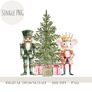 Árvore de Natal Quebra-Nozes Verde e Rei Rato Sublimação PNG, Clipart de Balé Quebra-Nozes Festivo, Decoração de Natal Imprimir Design de Presentes de Natal