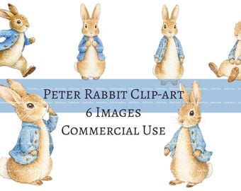 Imágenes prediseñadas de Peter Rabbit, conejito de acuarela con chaqueta azul, ilustración de Beatrix Potter para baby shower, cumpleaños, habitación infantil, uso comercial.