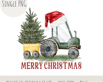 Christmas Tree on Tractor PNG, Merry Christmas Sublimation Design, Farmhouse Christmas Clipart, Kids Shirt Mug Sublimation, Instant Download