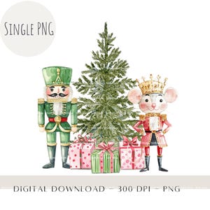 Quebra-nozes verde e rei rato árvore de natal sublimação PNG, clipart de balé quebra-nozes festivo, decoração de feriado impressão presentes de natal design
