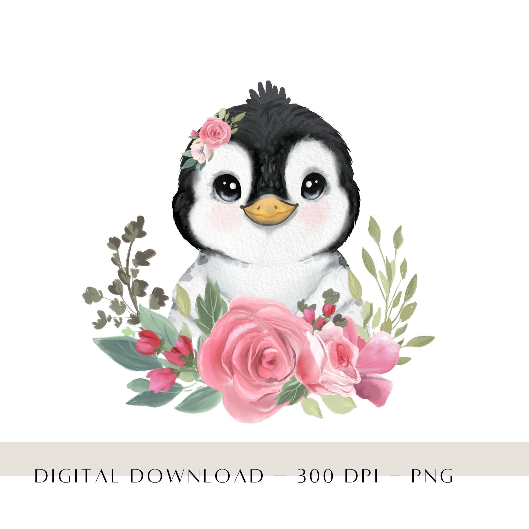 Florale Baby Pinguin Clip Art, Aquarell Kinder Tiere Sublimation PNG,  Safari Clip Art, Erster Geburtstag Dekor, Pinguin Heat Press Download -   Österreich