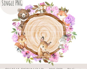 Waldtiere Kranz PNG, Waldfreunde Clipart (digitaler Download)