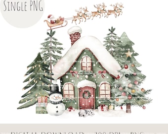 Julhus & Santa Rensläde PNG, Jul Clipart, Santa Säck Design, Julaftonslåda Sublimering, Omedelbar Digital Nedladdning