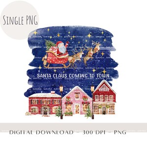 Trenó de rena de Papai Noel PNG, clipart de Natal de noite estrelada, design de caneca de Natal, cartão de Natal, sublimação de feriado, download digital