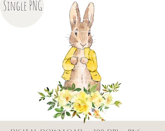 Peter Rabbit Spring Easter Clipart, Peter Rabbit Floral Watercolours Design, Flopsy Bunny PNG, Invite Card Design, Peter Rabbit Sublimation
