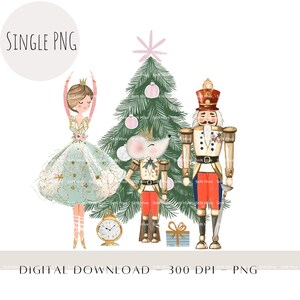 Clipart de Natal do Balé Quebra-Nozes, Design de Sublimação de Bailarina e Quebra-Nozes, Saco de Papai Noel para Árvore de Natal, Download Digital Instantâneo