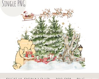 Nalle Puh jul PNG, jultomtens rensköt (digital nedladdning)