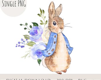 Peter Rabbit PNG, Peter Rabbit Floral Design Clipart, Invite Card Design, Peter Rabbit Sublimation PNG, Birthday Décor, Digital Download