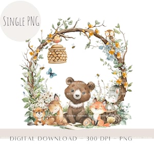 Animaux de la forêt PNG, sublimation enfants, ours cerf hibou renard PNG, nouveau design bébé, anniversaire imprimable, forêt bébés Clipart Sub Design