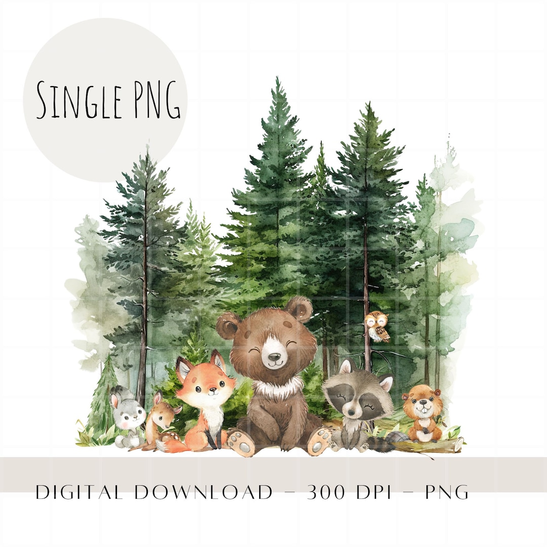 Woodland Animals PNG, Forest Scene, Baby Shower Design (digital ...