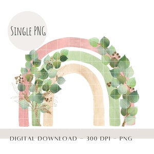 Arc-en-ciel rose avec Eucalyptus PNG, Conception de sublimation pour enfants, Nouvelle conception de carte de bébé, Décor d’anniversaire de verdure, Baby Shower, Téléchargement numérique