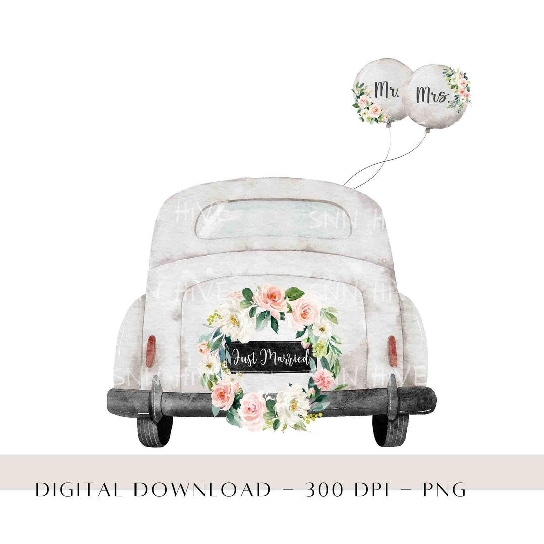 Just Married PNG, Just Married Auto Drucke, Mr & Mrs Aquarell Clipart,  Hochzeit Sublimation Designs, GlückwunschKarte Design -  Österreich