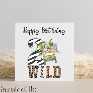 Two Wild PNG, Baby Safari Animals PNG, Watercolour Baby Animals Sublimation Design, Birthday Card Clipart, 2nd Birthday Décor PNG, Digital image 3