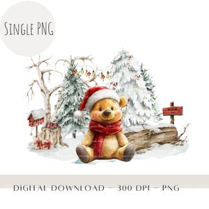 Classico Winnie The Pooh Natale Bosco PNG, 1° Natale del bambino, Winnie The Pooh Sublimazione, Ornamento Winnie, Download digitale istantaneo
