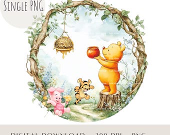 Storybook Pooh Honey Pot PNG, Classic Bear Hunny Clipart, Baby Shower Birthday Sublimation Design, Nursery Printable