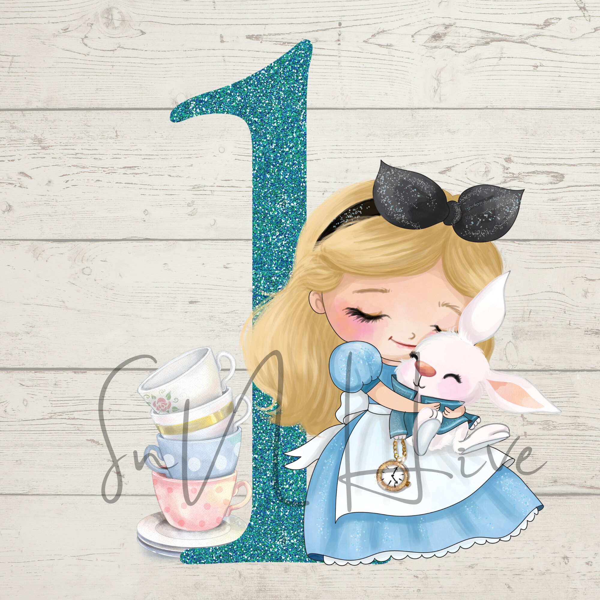 Alice and White Rabbit 1st Birthday PNG, Alice Sublimation