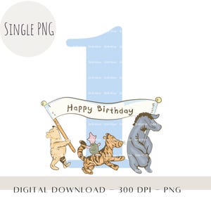 Winnie The Pooh 1st Birthday PNG, Pooh Birthday Sublimation Design, Blue 1st Birthday, First Birthday Winnie Pooh, Instant Digital Download