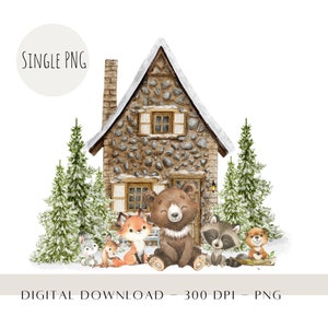 Animaux de la forêt PNG, sublimation enfants, forêt bébés Clipart sub Design, décoration de Noël nouvelle maison, téléchargement numérique