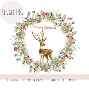 Merry Christmas Red Nose Rudolph Wreath PNG, kerstkaartontwerp, kerst PNG, ornamentsublimatieontwerp, kerstmanzak direct downloaden
