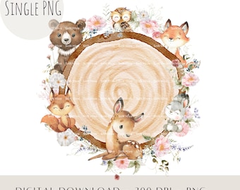 Animales del Bosque PNG: Corona de flores silvestres rosas (Descarga digital)
