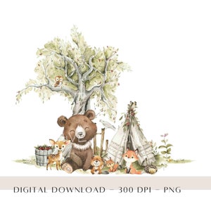 Waldtiere PNG, Kinder Sublimationsdesigns, Hirsch Eule Fuchs PNG, neues Baby Design, Geburtstag druckbar, Waldbabys Clipart Subdesign