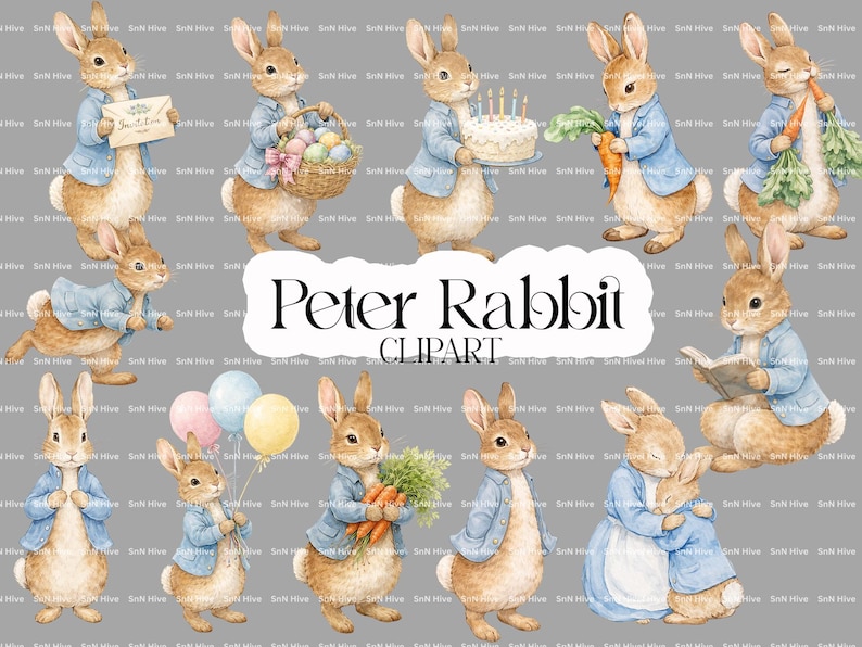 Peter Rabbit Clipart, Watercolor Bunny in Blue Jacket, Beatrix Potter ...