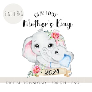 Mãe Bebê Elefante PNG, Aquarela Crianças Animais Sublimação PNG, Safari Clip Art, Primeiro Dia das Mães Elefante Heat Press Instant Download