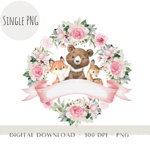 Animaux de la forêt PNG, sublimation enfants, chevreuil hibou renard PNG, nouveau design bébé, anniversaire imprimable, forêt bébés Clipart Sub Design