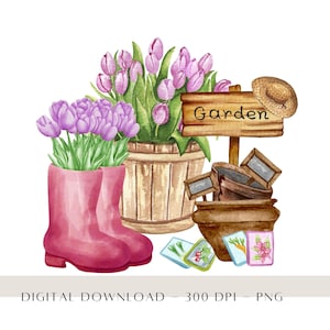 Jardinage PNG, Spring Gardener PNG, Tulipes Clip Art, Fleurs de printemps, Conception de sublimation de la fête des mères, Tulip Heat Press Téléchargement numérique