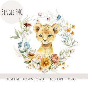 Baby Gepard mit Blumenkranz, Kinder Sublimationsdesign, Wild One PNG, Geburtstagsdekor, Zoo-Babyparty, Gepard Heat Press Digitaler Download