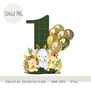 One Safari Baby Animals PNG, Baby Animals Cake Topper, Kids Sublimation Design, Birthday Card Design, Jungle Birthday Toile de fond Clipart