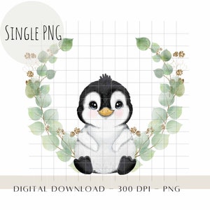 Baby Penguin Clip Art, Acuarela Niños Animales Sublimación PNG, Animal Clip Art, Decoración de cumpleaños, Baby Shower Penguin Heat Press Descargar