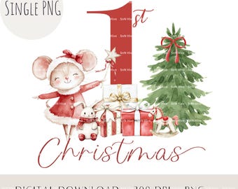 Muis 1e kerst, png, ballerinasublimatie (digitale download)