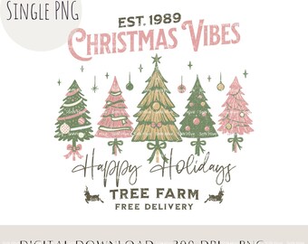 Granja de árboles de Navidad vintage PNG, diseño navideño retro (descarga digital)