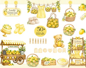 Paquete de imágenes prediseñadas de limones para baby shower, decoración para baby shower con temática local, gráficos con temática de limones frescos, decoración para fiestas de cumpleaños con temática de limones, imágenes prediseñadas de limones