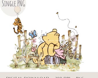 Storybook Pooh Piglet Honey PNG, Classic Bear Hunny Clipart, Baby Shower Birthday Sublimation Design, Nursery Printable