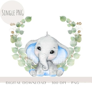 Baby Elephant Clipart, Acquerello Verde Elefante PNG, Safari Jungle Animal Clipart, Nursery Art, Baby Boy Kids Sublimation Designs