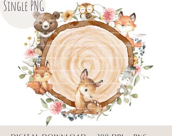Animales del Bosque PNG: Corona Floral, Amigos del Bosque (Descarga Digital)