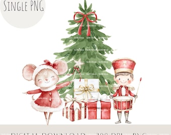 Kerstballerinamuis, png, ontwerp met kerstmanzak (digitale download)
